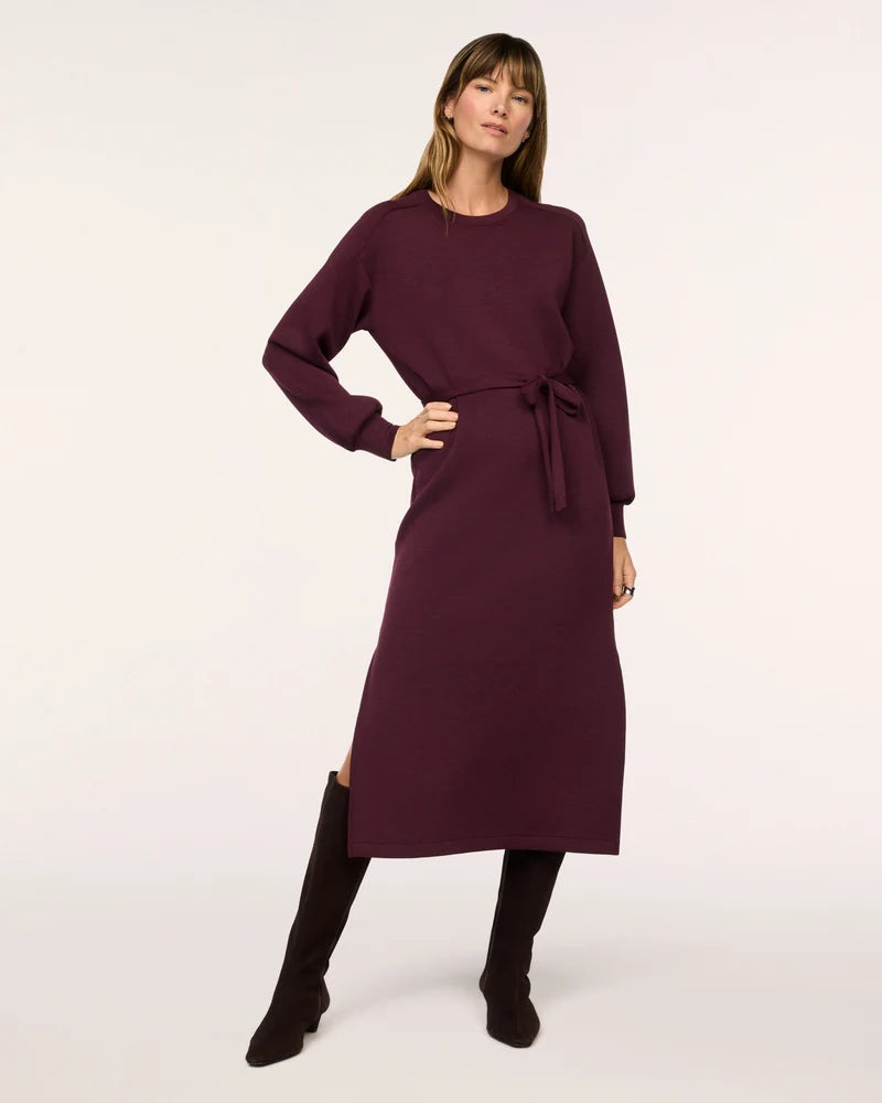 AirEssentials Tie Waist Long Slv Dress - Fig Noir (For Carrie)