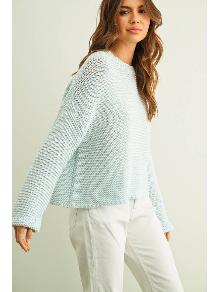 Round Neck Sweater Knitted Top - Powder Blue