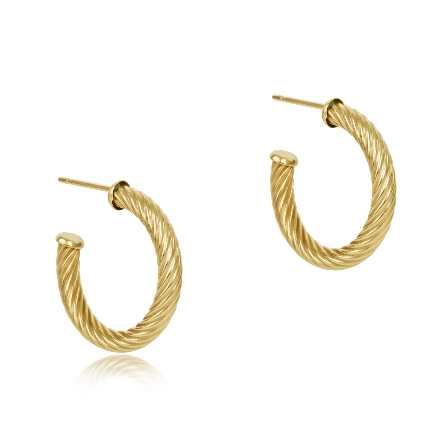 Round Gold 1.25" Post Hoop 4mm Textured Twist