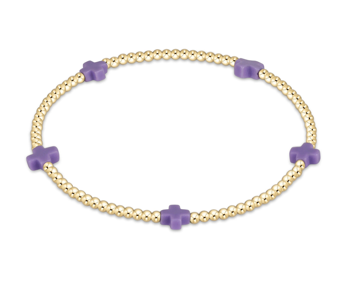 egirl signature cross small gold pattern 2mm bead bracelet - purple