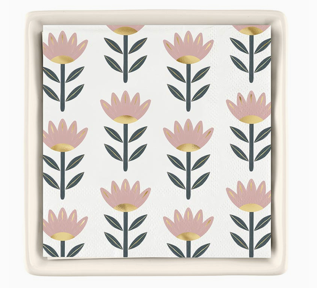Ceramic Napkin Tray + Napkins - Flowers