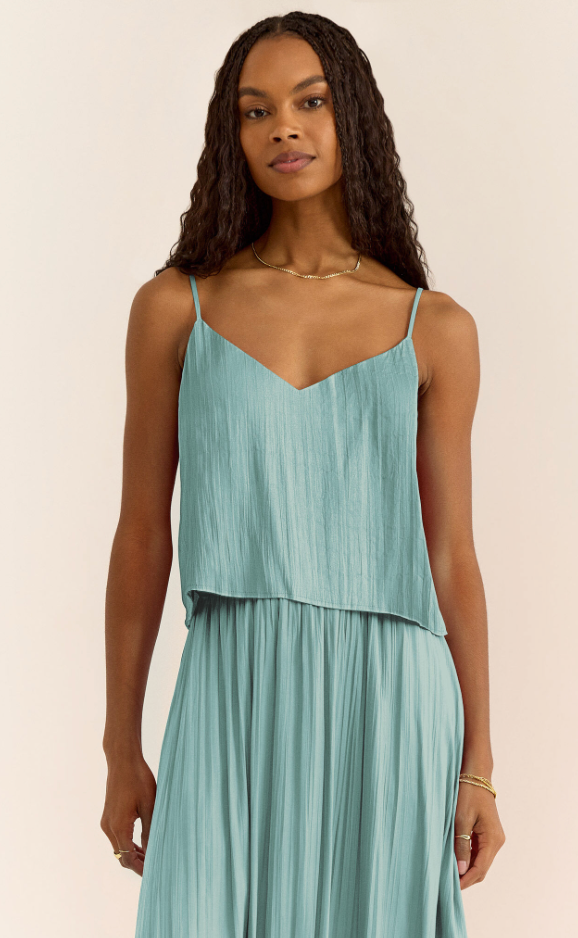 Fiore Crinkle Satin Tank - Sea Pine