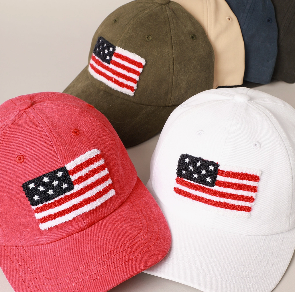 American Flag Chenille Patch Baseball Cap - Red