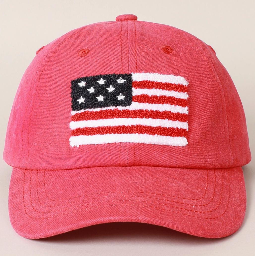 American Flag Chenille Patch Baseball Cap - Red