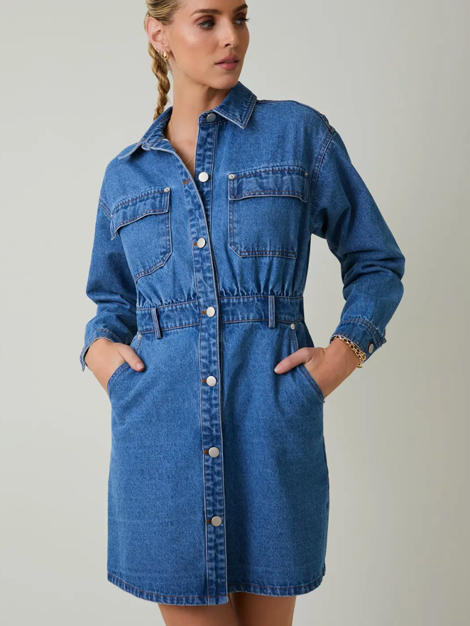 Long Sleeve Denim Mini Dress M Long Sleeve Denim Mini Dress M