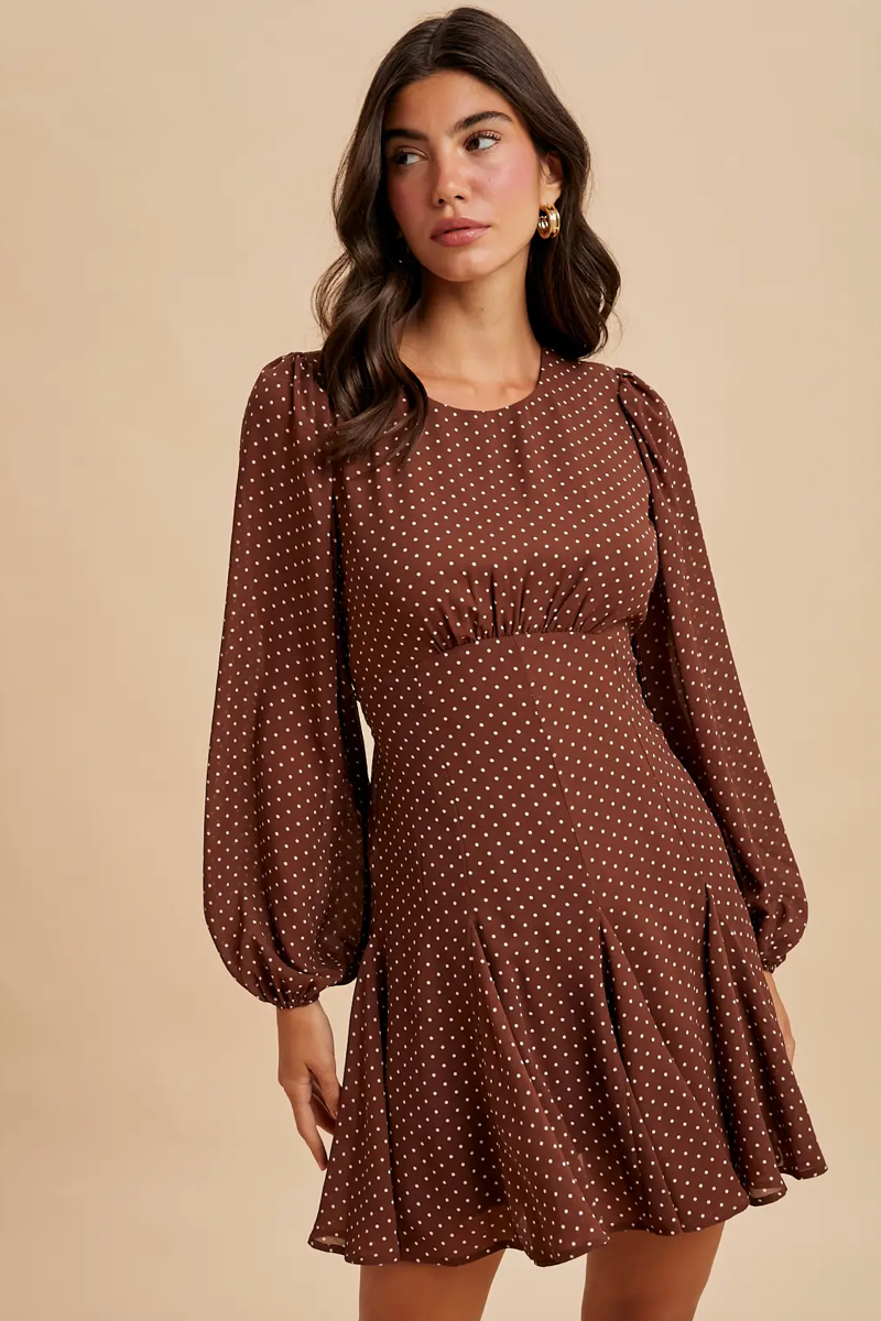 Chocolate Polka Dot Flared Mini Dress