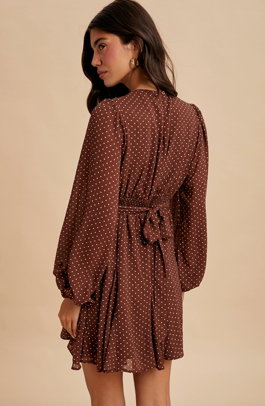 Chocolate Polka Dot Flared Mini Dress