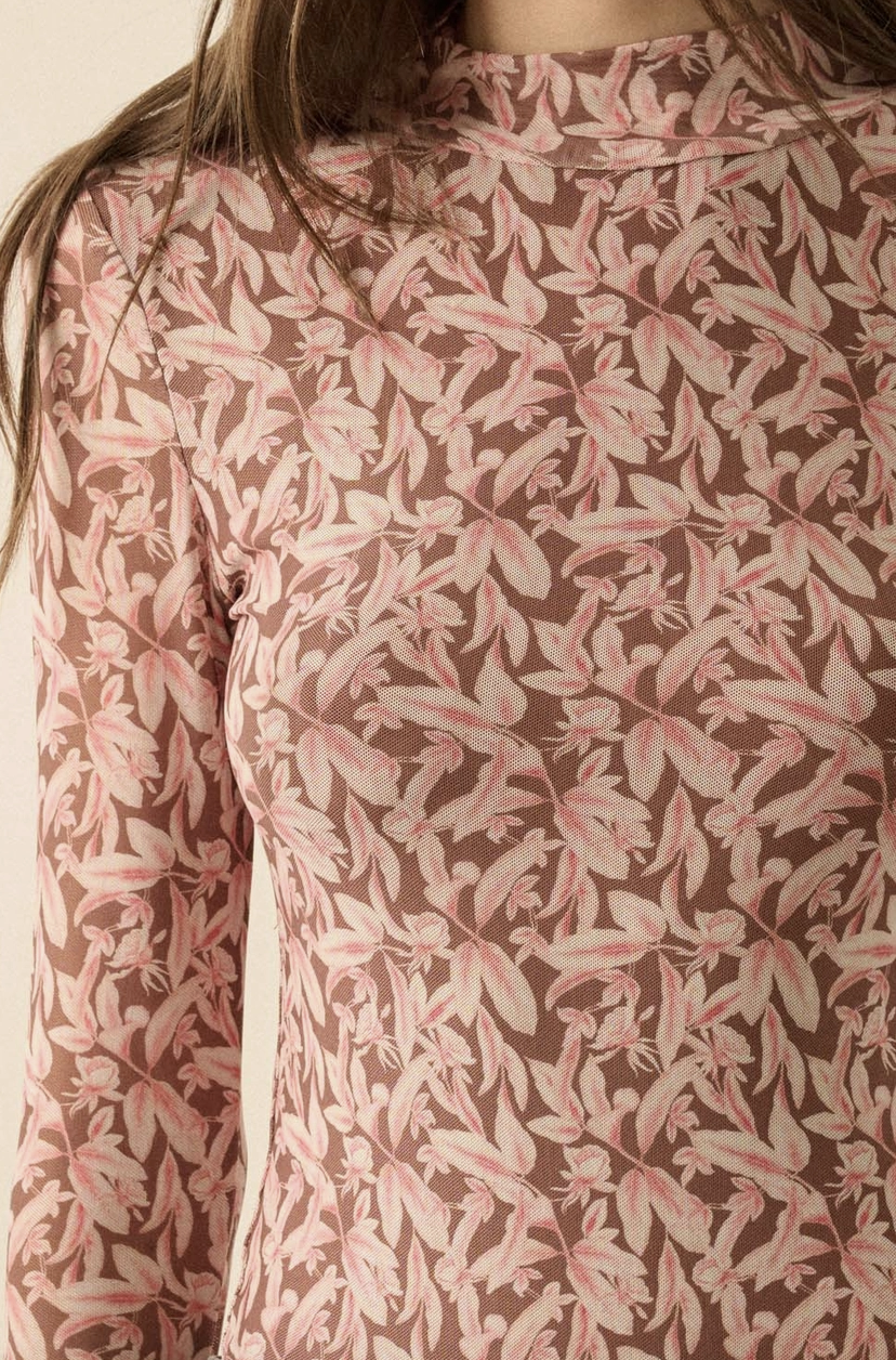 Mesh floral bodysuit - Chocolate