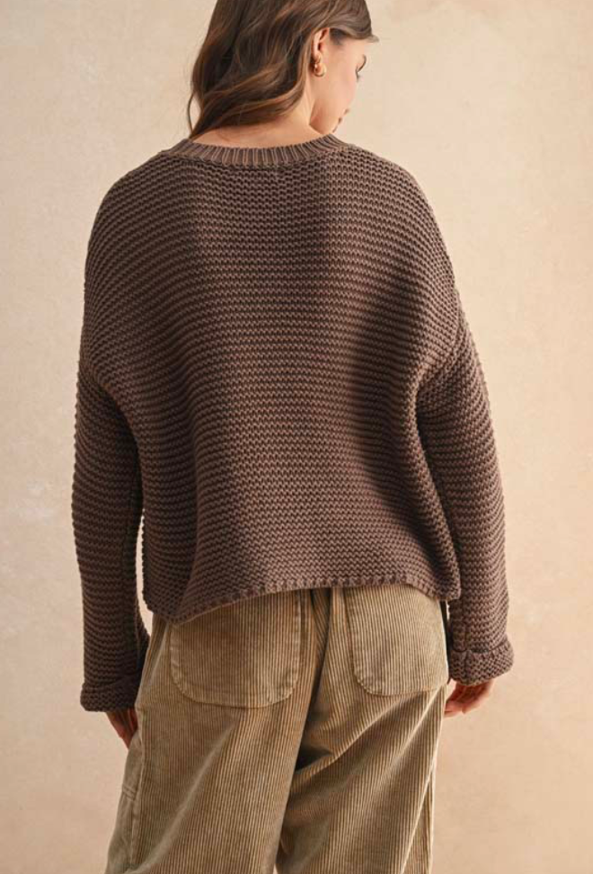 Round Neck Knitted Sweater - Chocolate