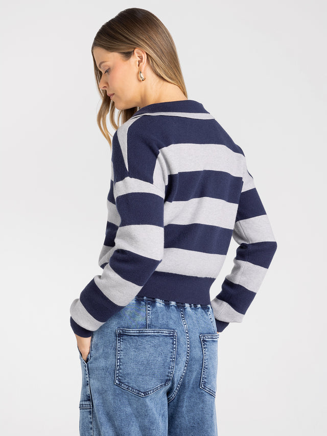 NORMANDY TOP - Navy Heather Grey Stripe