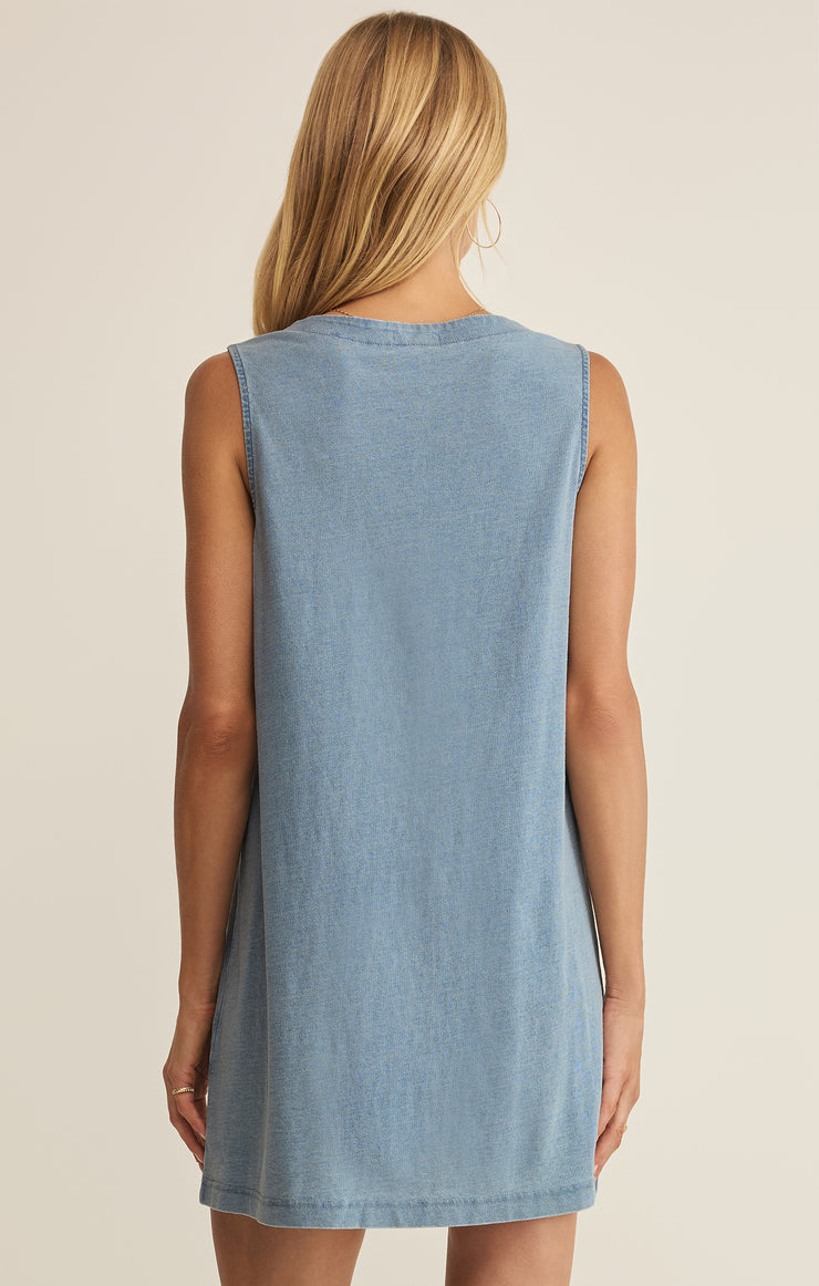 Solace Jersey Denim Mini Dress - Ocean Air Indigo