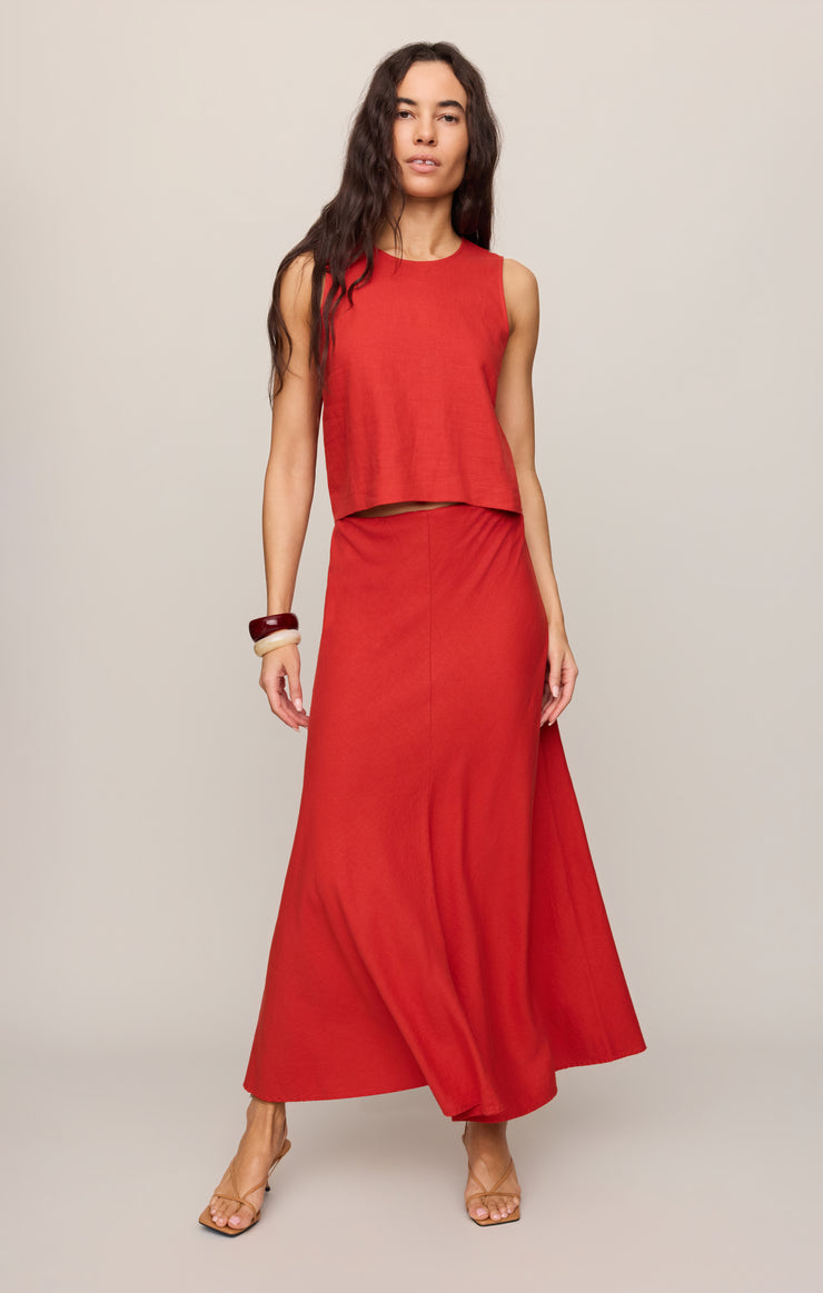 Sloane Linen Cropped Tank - Chili Pepper