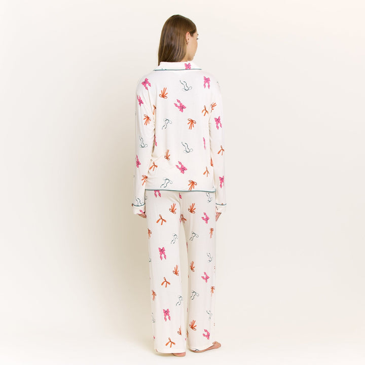 All American Long PJ Set in Marshmallow Bows