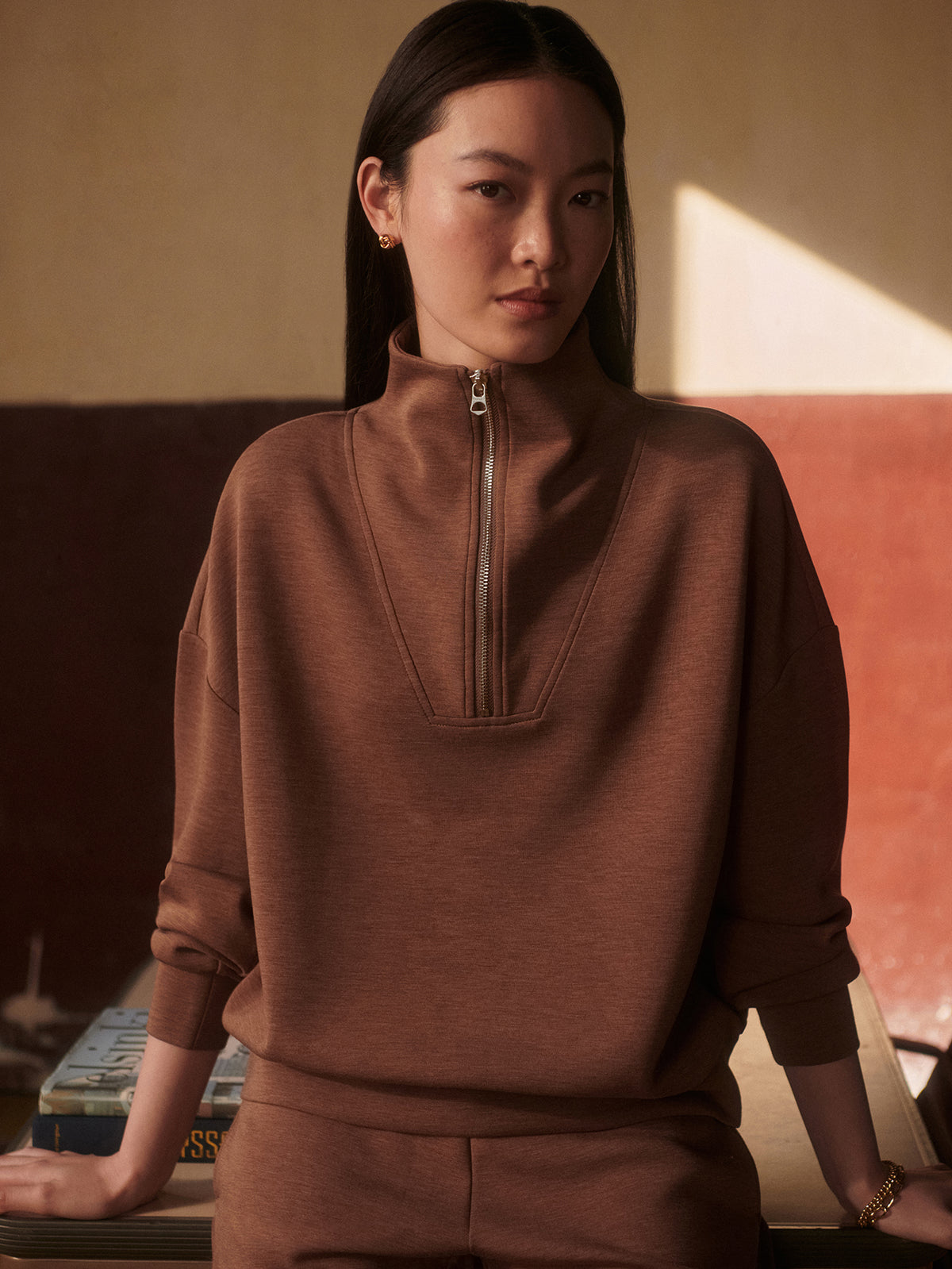 Hawley Half-Zip Sweat - Golden Bronze Marl