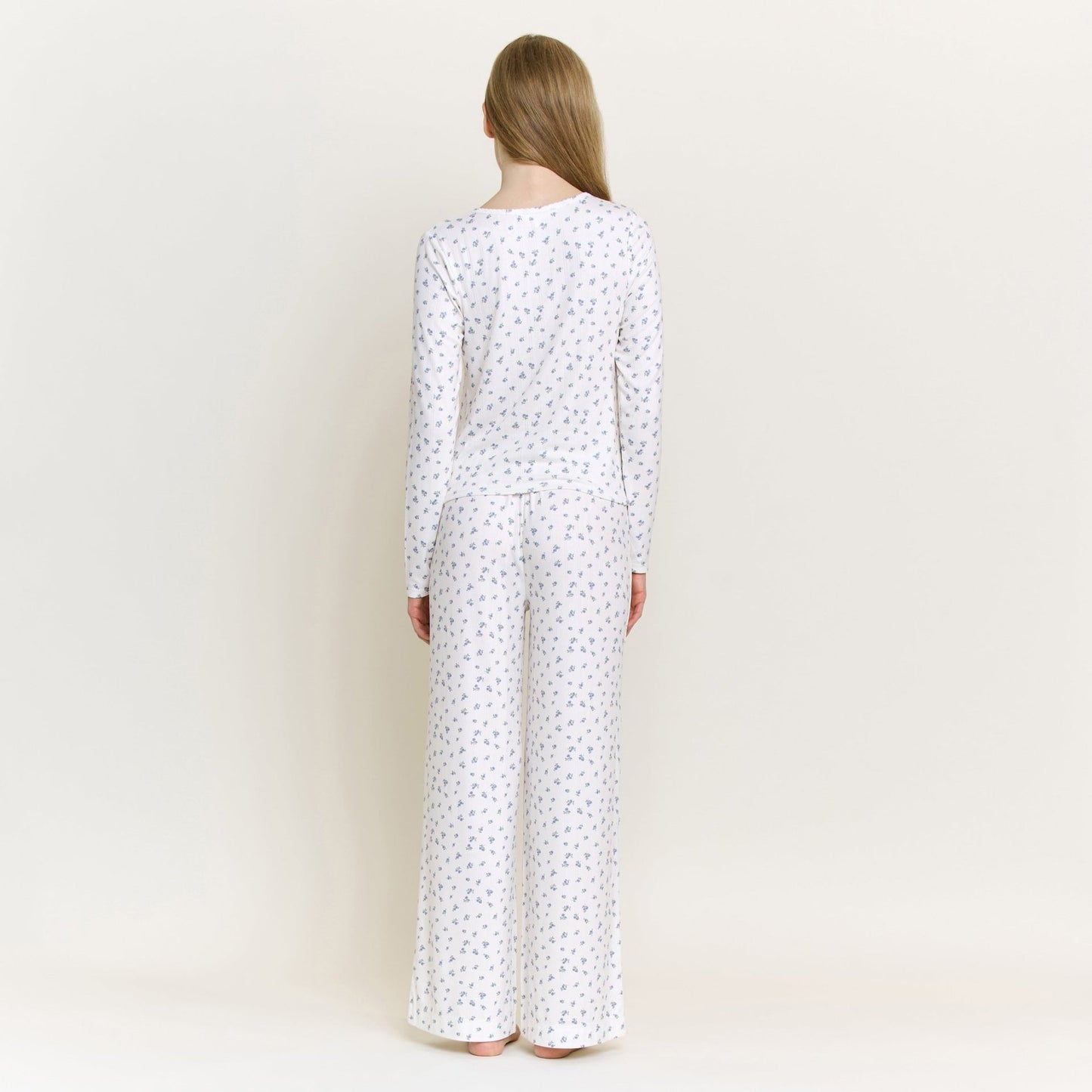 Blissful Long Henley Set in Ivory Ditsy