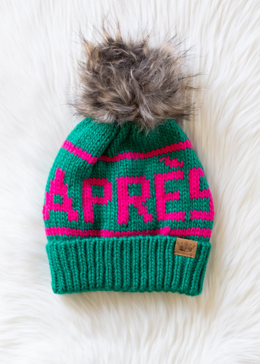 Hit The Slopes Pom Hat - Green & Pink