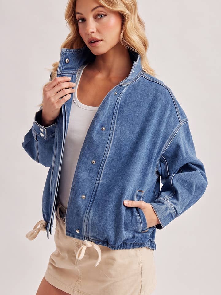 Boxy Oversized Funnel Neck Denim Jacket