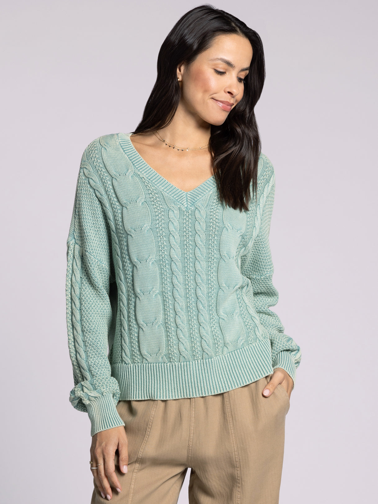 Harriet Cable Knit Sweater - Mint Sur