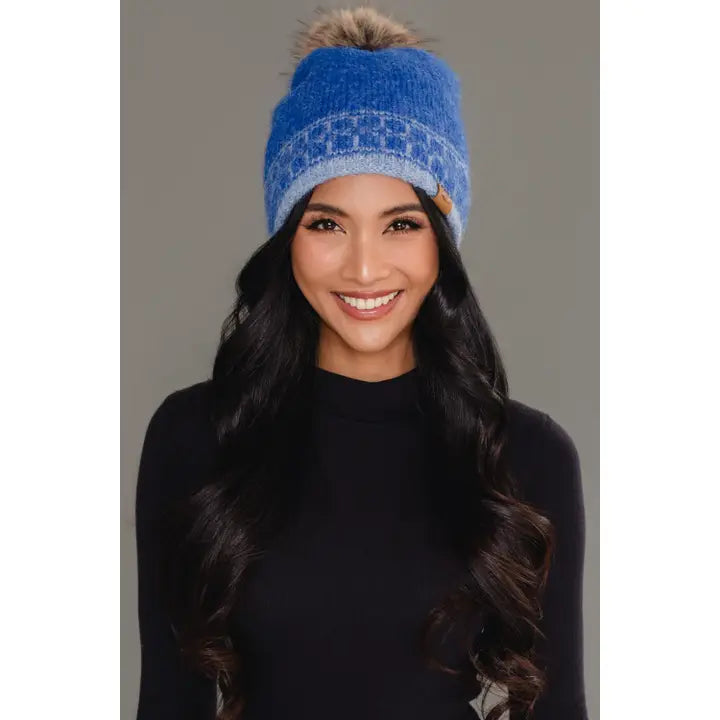 Geometric Patterned Knit Pom Hat