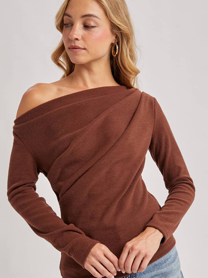 Hazelnut Off Shoulder Knit Top
