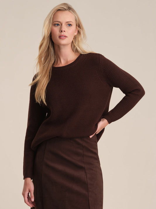 Emma Crewneck Shaker Sweater - Coffee Bean