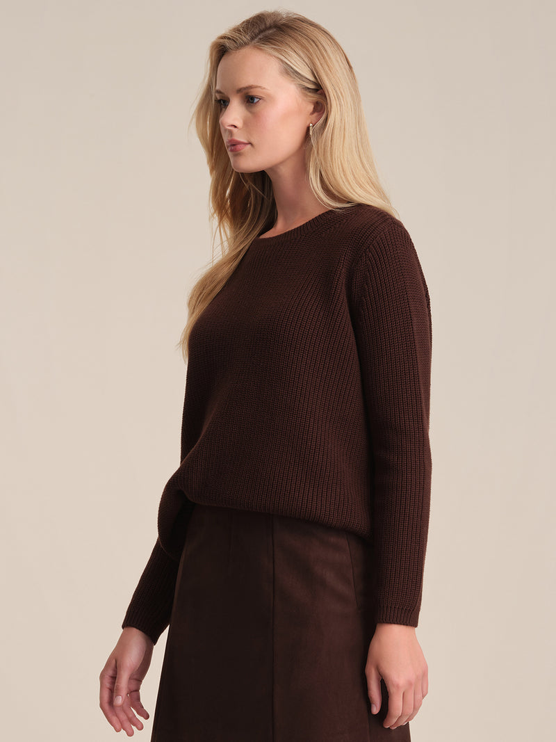 Emma Crewneck Shaker Sweater - Coffee Bean