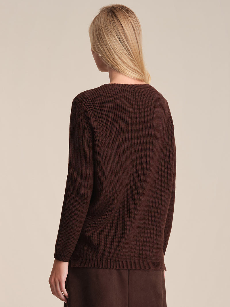 Emma Crewneck Shaker Sweater - Coffee Bean