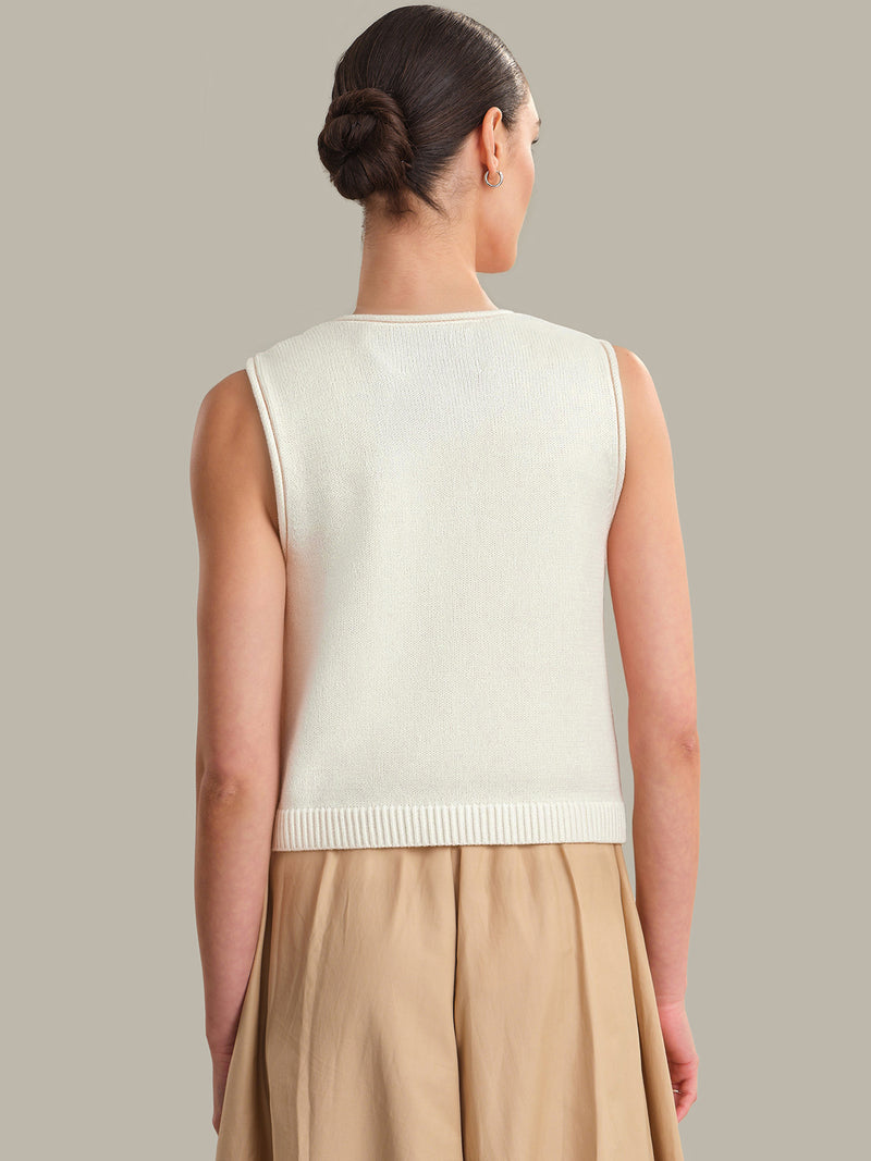 Ella: Cotton Button Front Sweater Vest - Chalk