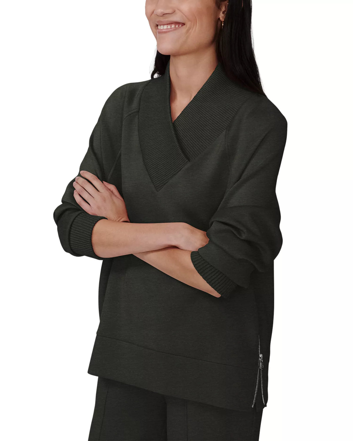 Macie Zip Hem Sweat - Olive Marl