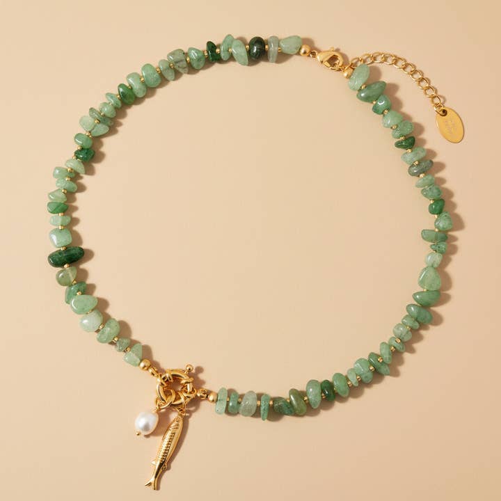 Aventurine Pearl Charm Necklace