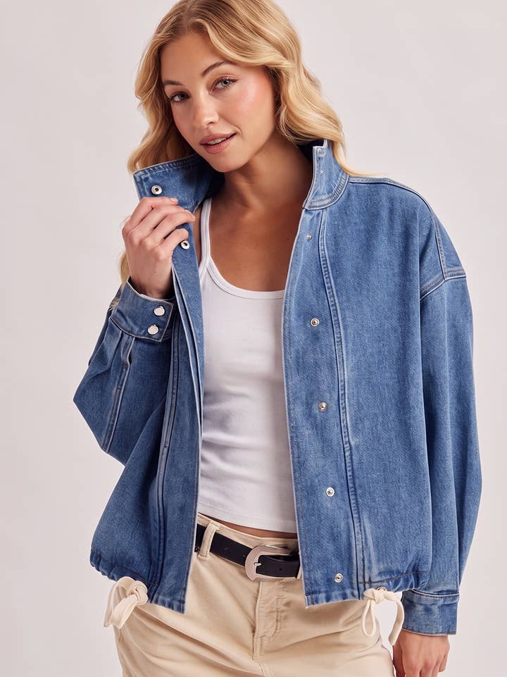 Boxy Oversized Funnel Neck Denim Jacket