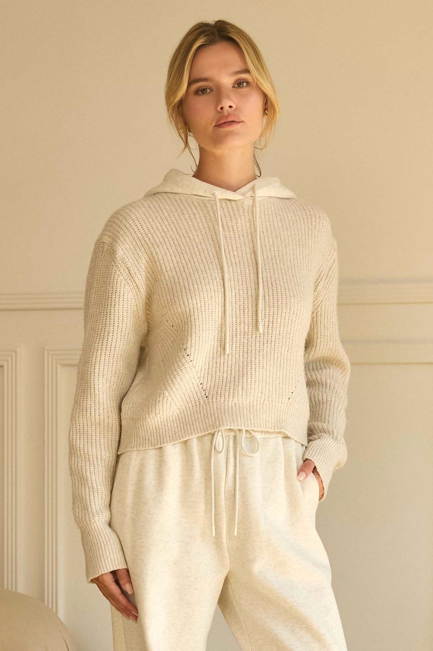 Knitted Hoodie Mixed Media Sweater