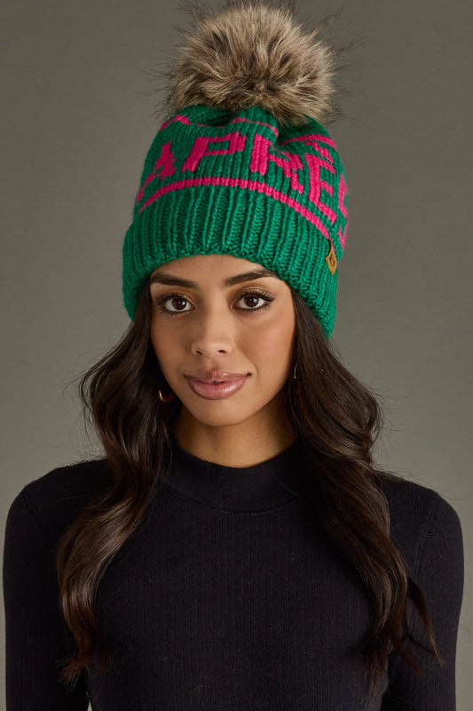 Hit The Slopes Pom Hat - Green & Pink