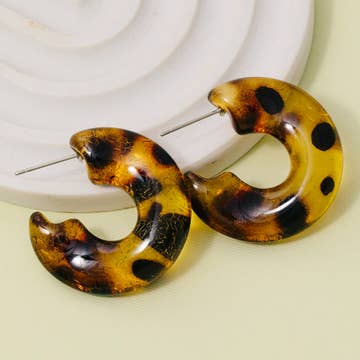 Tortoise Shell Resin Tube Hoop Earrings