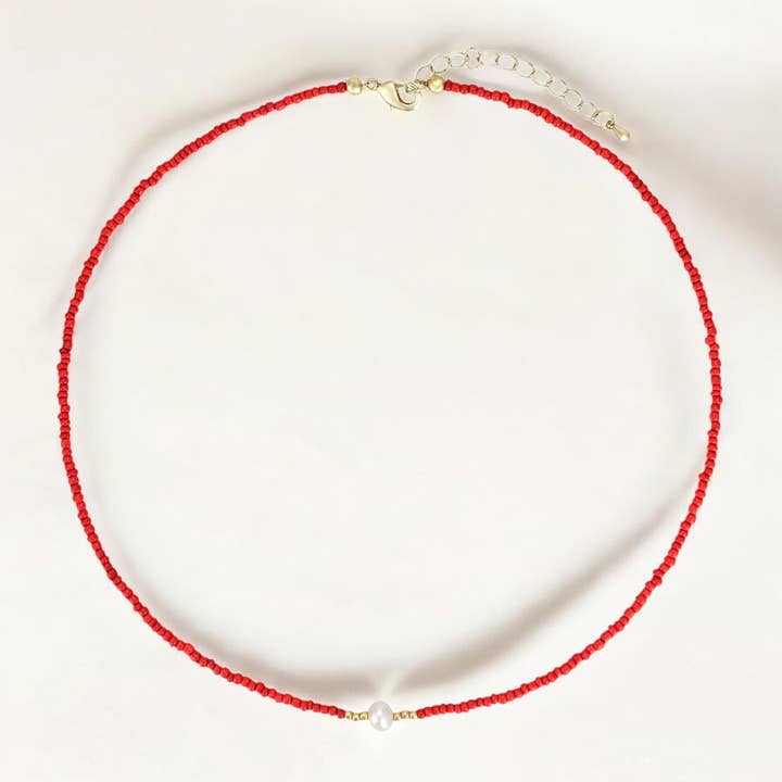Serene Pearl Necklace - Red