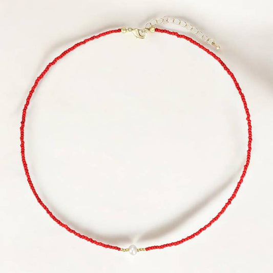 Serene Pearl Necklace - Red