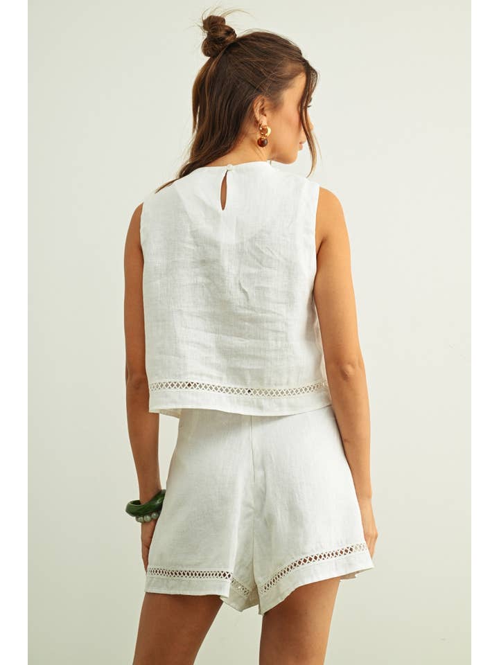 Stitch Trimmed Linen Shorts