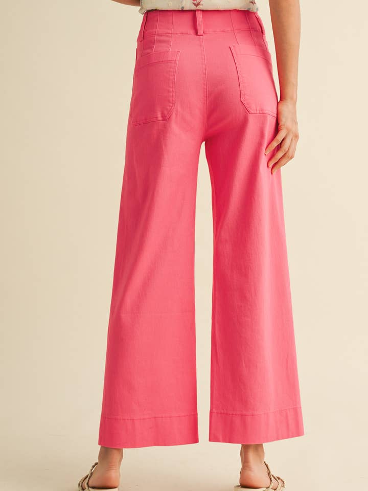 High Waist Cropped Wide Leg Pants - Berry Pink