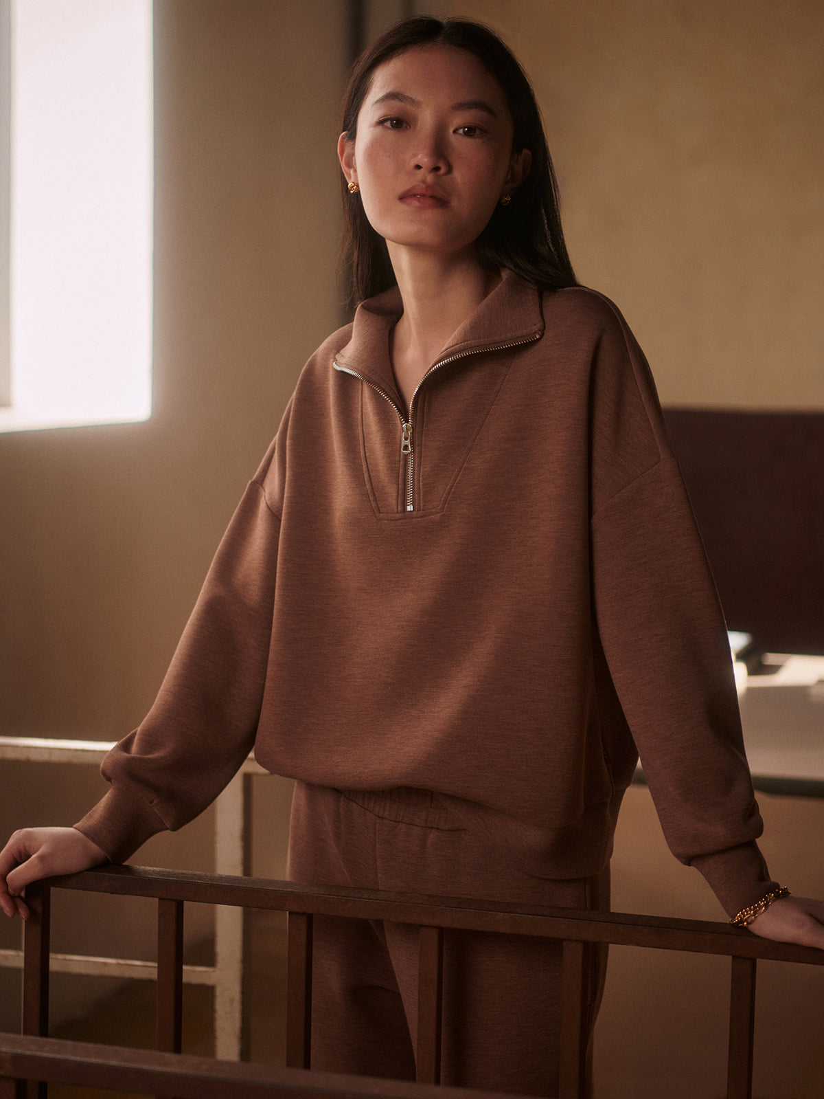 Hawley Half-Zip Sweat - Golden Bronze Marl