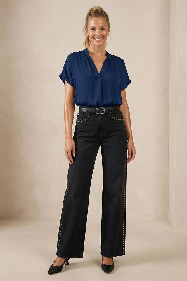 Drop Shoulder Blouse - Navy
