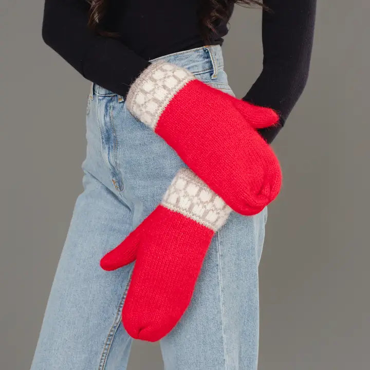 Geometric Patterned Knit Mittens