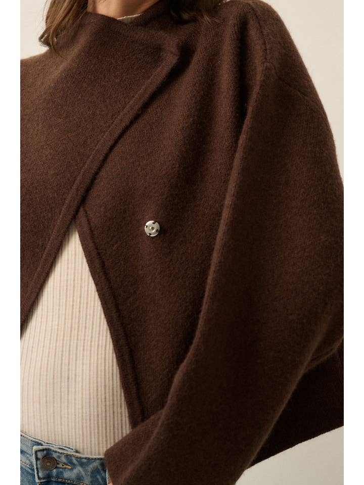Snap-Front Wrap Sweater Jacket - Chocolate
