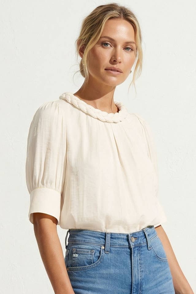 Half Sleeve Braided Detail Blouse - Ivory
