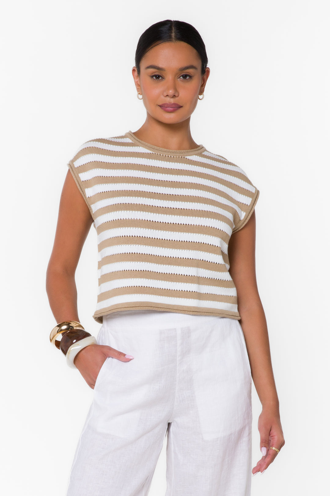 Abree Crewneck Top- Iced Latte
