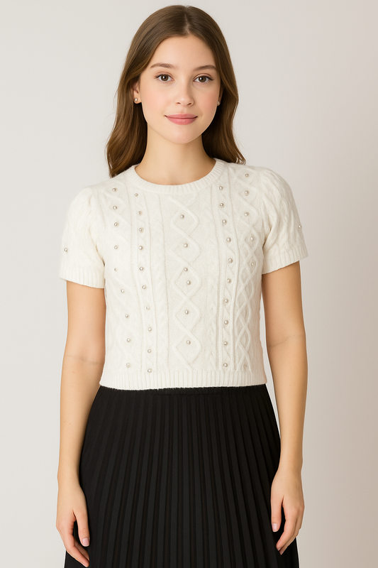 Embellished Cable Sweater Cream