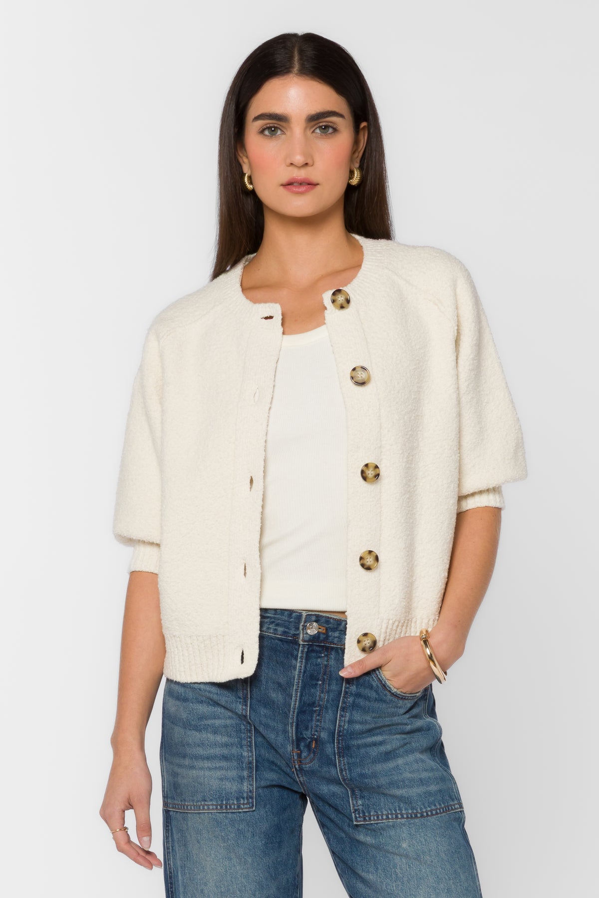 Felicia Vanilla Ice 3/4 Raglan Boucle Cardigan