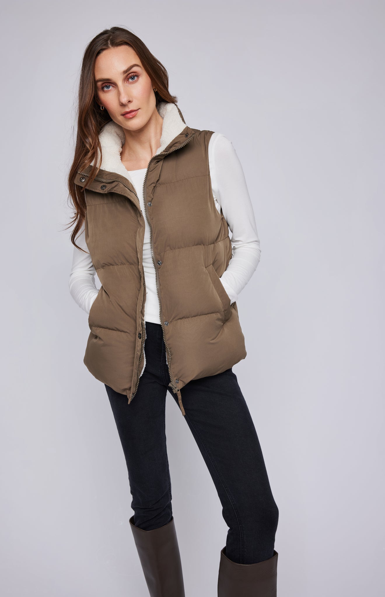 Olive Sherpa Lined Vest