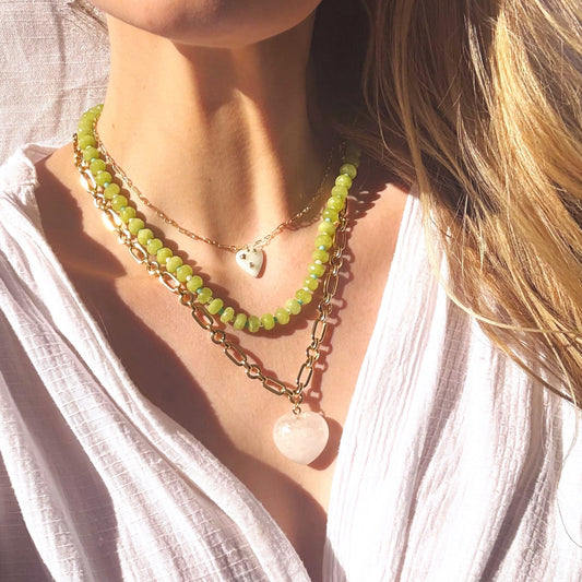 Stone Heart Pendant Necklace - Rose Quartz