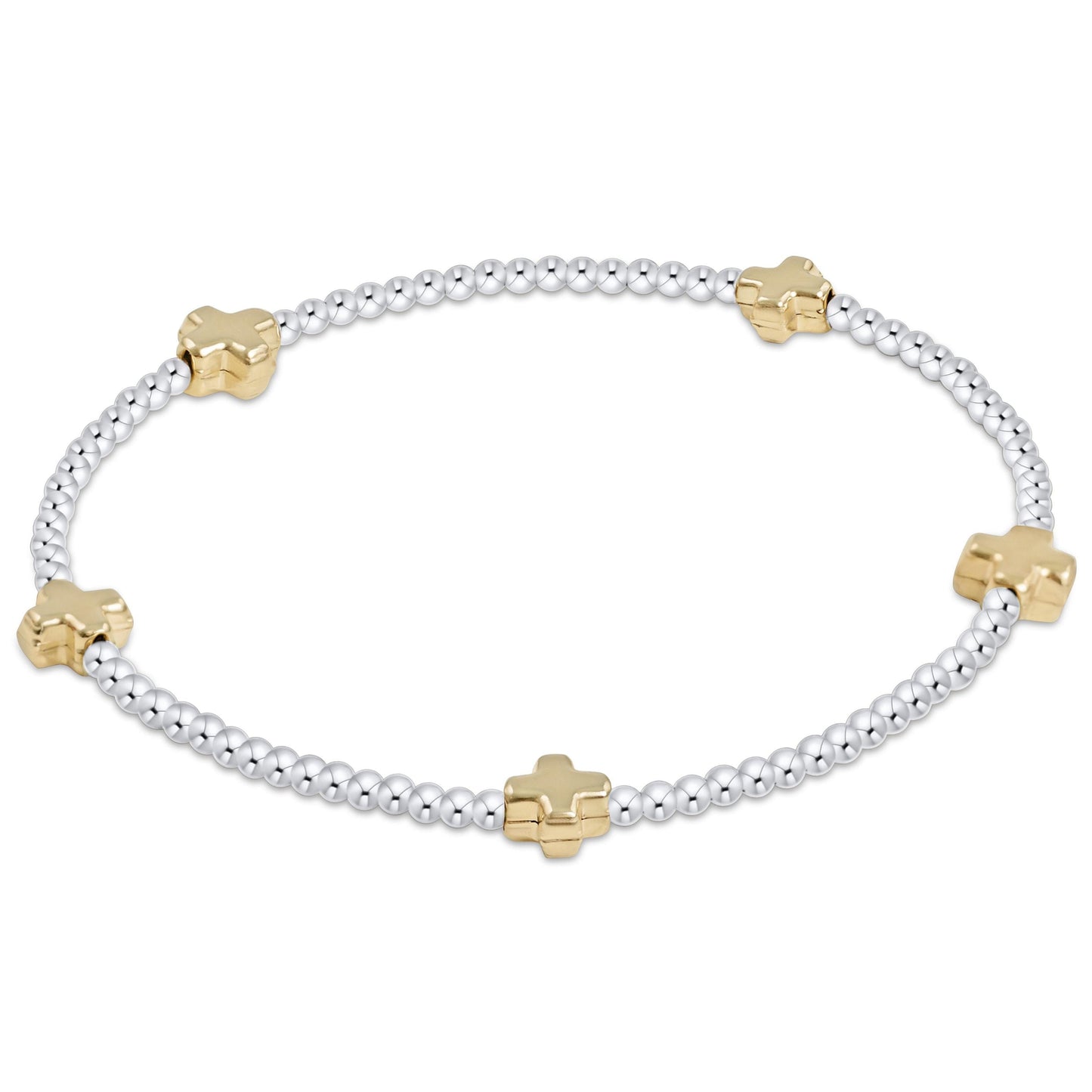 Signature Cross Small Sterling Mixed Metal Pattern 2mm Bead Bracelet