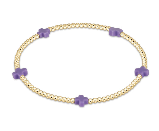 egirl signature cross small gold pattern 2mm bead bracelet - purple